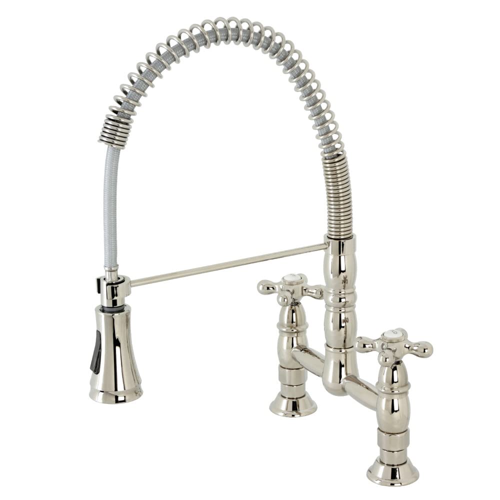 Kingston Brass GS1276AX Heritage Two-Handle Deck-Mount Pull-Down Sprayer Kitchen Faucet, Brushed Brass-image-20