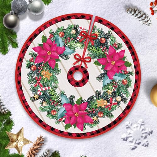 Hianjoo Falda de árbol de Navidad, 90cm / 36 Inch Tela navideña para Base de árbol Cubre Pie Alfombra para Navidad Fiesta de año Nuevo Vacaciones en Casa Decoración, (Estilo Guirnalda, 90cm)