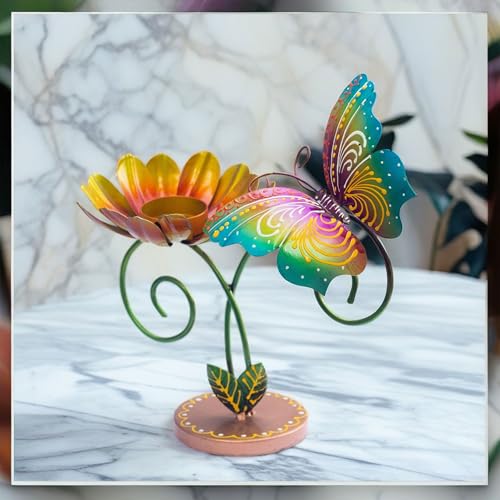 Hand-Painted Iron Tealight Candle Holder | Vibrant and Sturdy Decorative Accent for Wall or Table | Ideal for Entryways, Living Rooms, Patios, and Gardens | 5x3x4 Inches (Style 1) — photo — 9 of 9