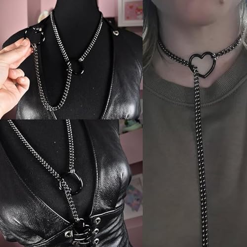 Harry And Henry Heart Slip Chain Necklace For Women Handmade Punk Cuban Slip Chain Choker Necklace Jewelry Adjustable Gothic Lariat Y-Necklace Stainless Steel thumb #7