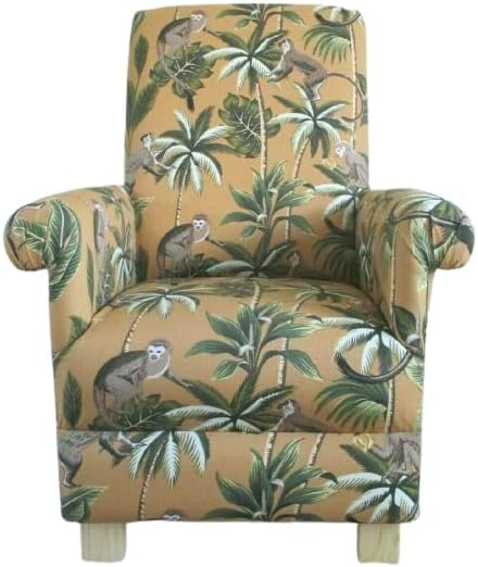 Fryetts Monkeys Ochre Fabric Adulr Chair Armchair Animals Apes Mustard Yellow Botanical