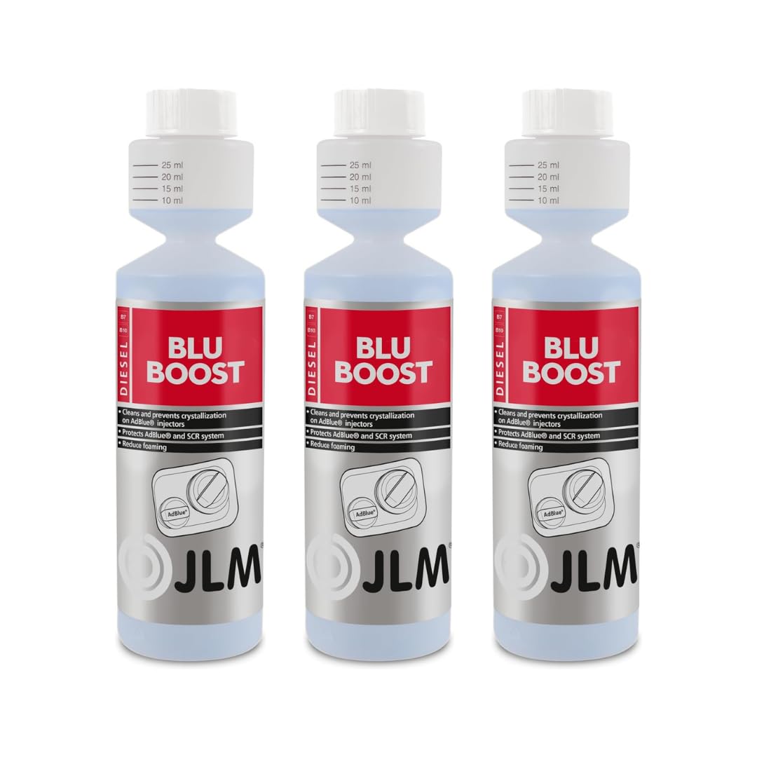 JLM BluBoost Anticristalización 3 x 250 ml (750 ml) – Aditivo para AdBlue® evita la formación de cristales en el sistema SCR – Limpia catalizadores sin visitar el taller – Limpiador del sistema