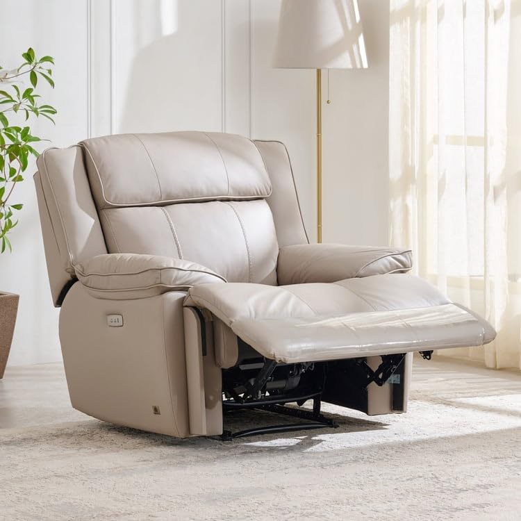 Image of Home Centre | Torino Half Leather 1-Seater Electric Recliner | Recliner Sofa for Living Room | Solid Wood | Grey | 2 Year Warranty