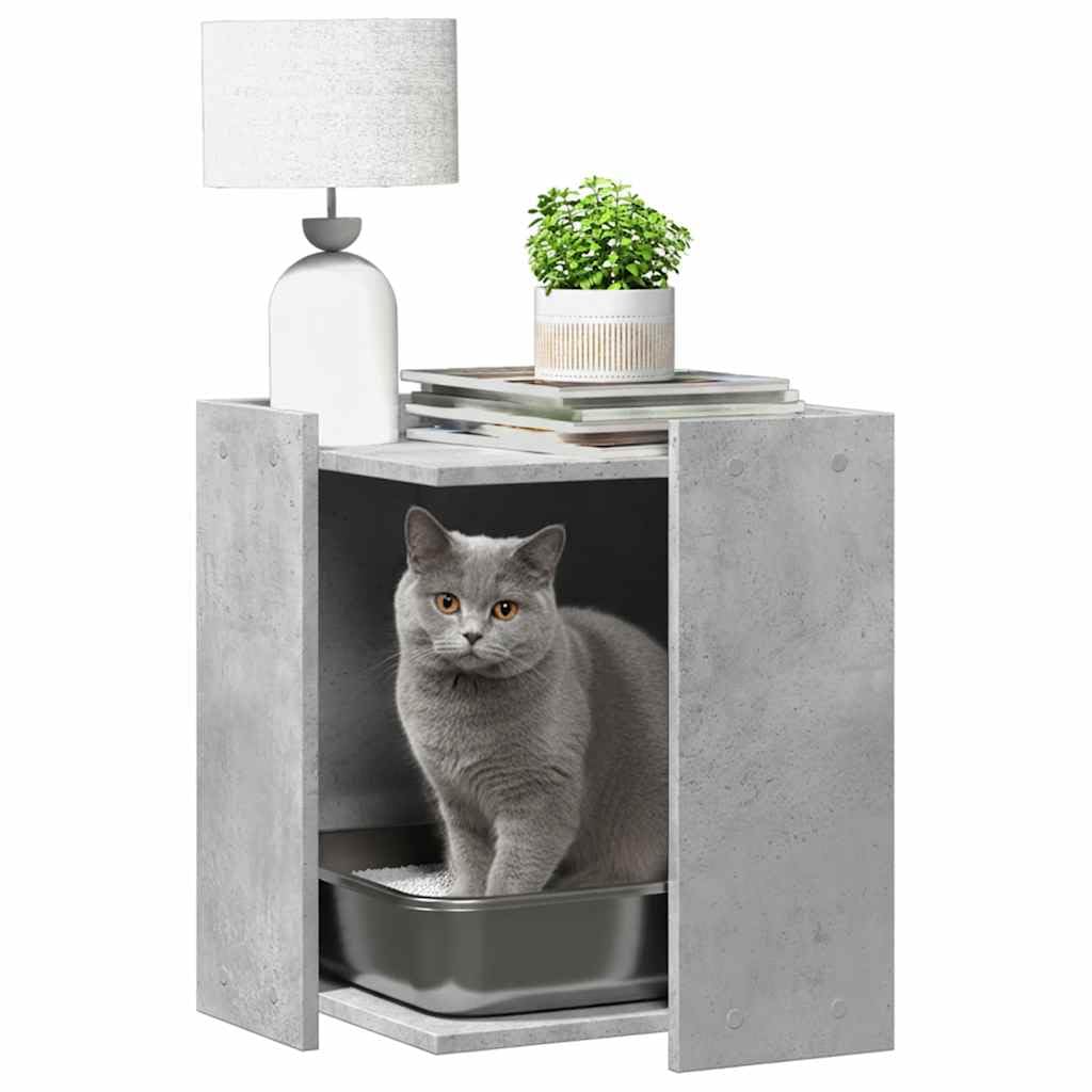 Katzenklo Schrank Betongrau 42x42x51 cm Katzenhaus Holzwerkstoff | Stilvolles Katzenhaus und Beistelltisch für das Wohnzimmer, ideal zur dezenten Platzierung von Katzentoiletten.