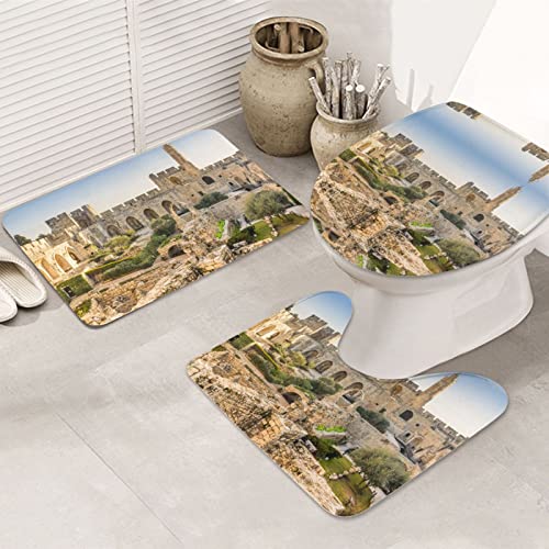 Israel At The Tower Of David Print Rug Mats Pads Badvorleger Badteppich Set 3-teilig + Konturteppich + Toilettendeckelbezug