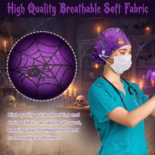 Image of HooLing 6 Pcs Scrub Caps for Women Nursing Hat with Button
