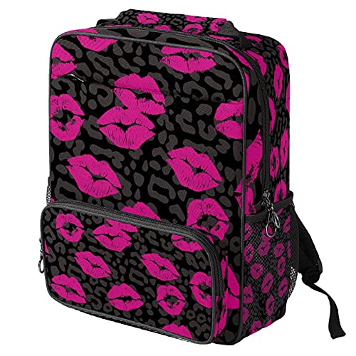 Sac à dos de travail tendance imprimé léopard lèvres roses pour ordinateur portable femme