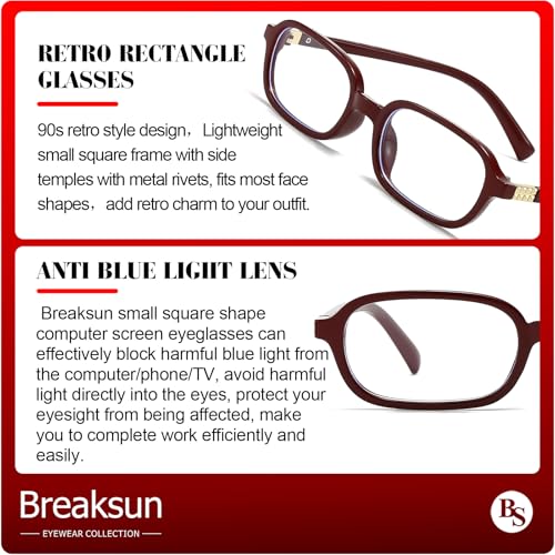 Image of Breaksun Retro Rectangle Glasses for Women Men Small Square Blue Light Blocking Glasses Vintage Eyeglasses