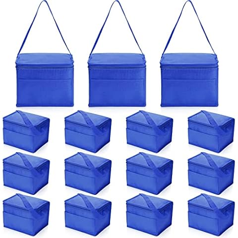 Nuogo 15 Pack Insulated Lunch Bags Bulk, Reusable Cooler Bags, Leakproof Lunch Boxes Set, Waterproof Thermal Cooler Bags, Insulated Beverage Bag for Women Men Work School Picnic Beach(Blue) Cover