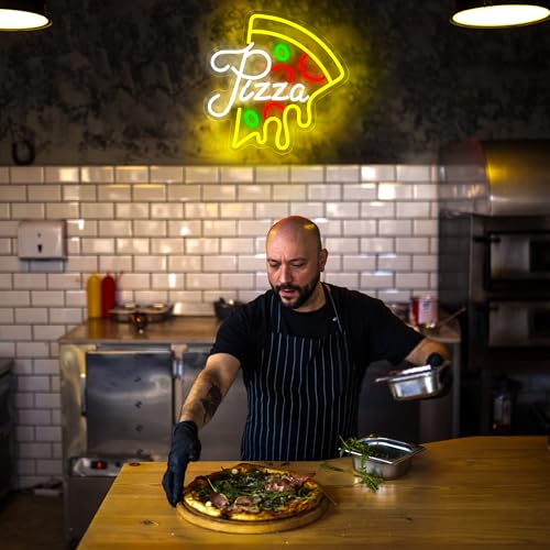 Image of Pizza Neon Sign for Wall Decor Dimmable Pizza Slice Neon light Up Sign for Pizzeria Restaurant Kitchen Dining Hall Store Man Cave Party Bedroom Christmas Birthday Gifts Wall Art Size13.0*13.1(WZCP017)