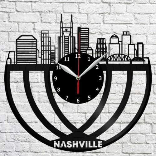 Nashville - Reloj de pared de vinilo para decoración del hogar, hecho a mano, arte con personalidad, regalo 5 (tamaño 12 pulgadas, color negro)