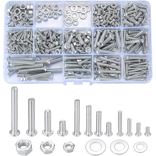 LLQDNTK Nuts and Bolts Assortment Kit M3 M4 M5 Carbon Steel Screws Bolts Nuts Washers with Storage Case