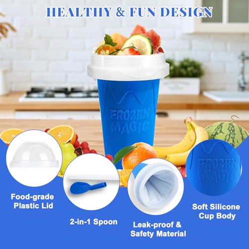 Slushie Cup, Slushy Maker Cup, Frozen Magic Squeeze Cups für Saft, Milch, Joghurt, Eiscreme, DIY Smoothie Kühlbecher mit Deckel und Strohhalm für Kinder, Freunde, Familie (blau + gelb) – Bild 4