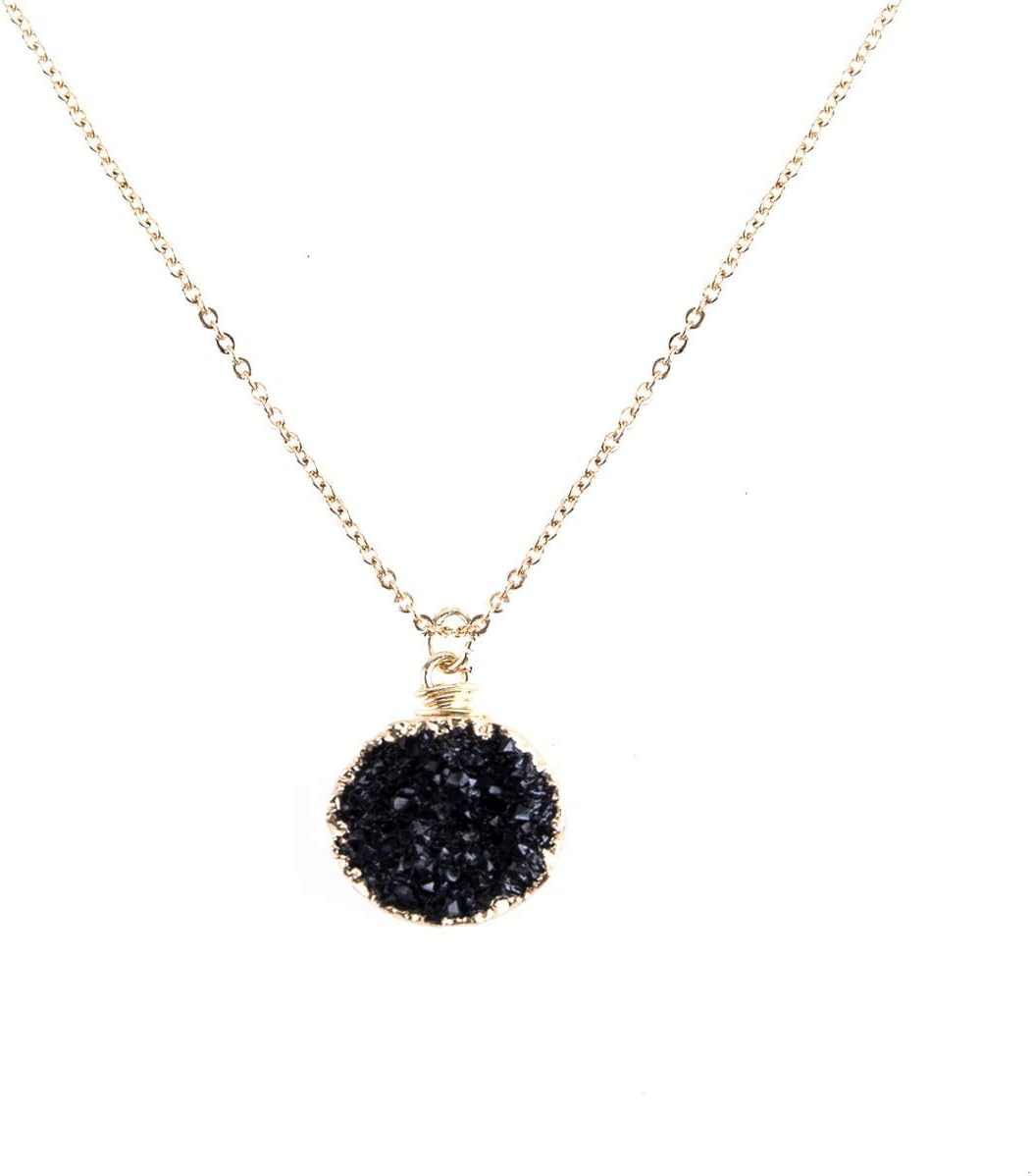 Gold Plated Pendant Necklace for Women – Stylish Gold Design – Druzy Pendant Necklace – Great Gift