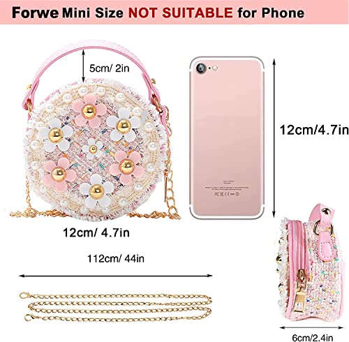 forwe little girls toddler crossbody purse with pearl flowers mini cute princess handbags shoulder chain bag