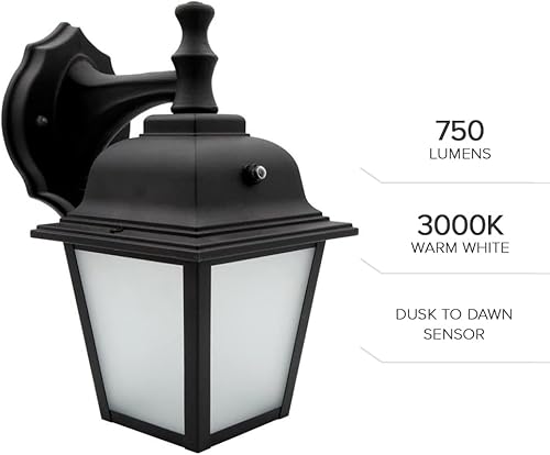 Miniatura 6 de Maxxima Farol LED de pared para porche, color negro con vidrio esmerilado, sensor de fotocélula, 700 lúmenes, sensor de luz del atardecer al