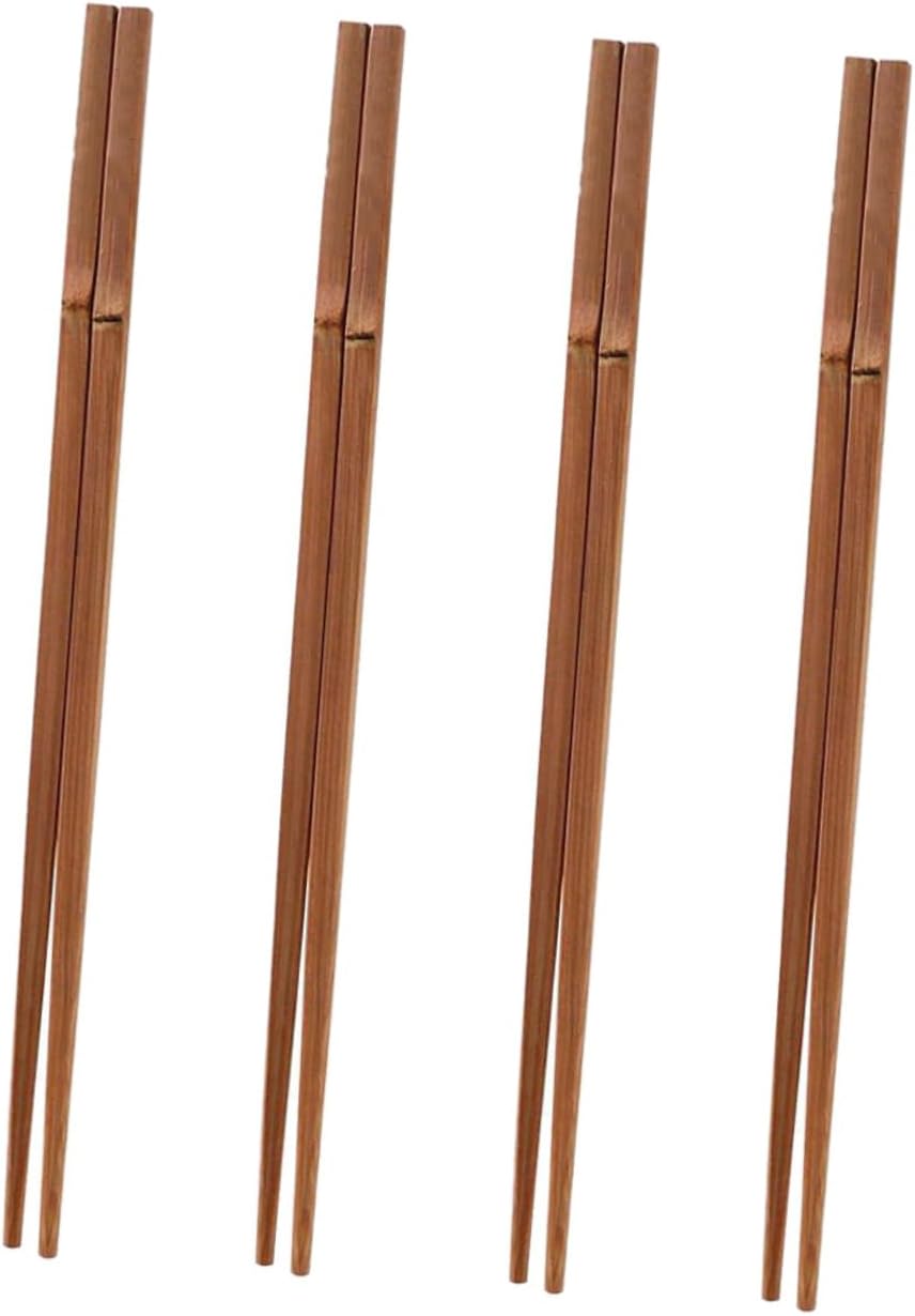 4Pcs Long Bamboo Chopsticks for Hot Pot and Noodles Cooking Utensils Threaded Grip Reusable Kitchenware for Family Parties and Home Use