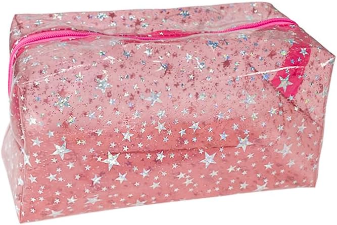 Necessaire de maquiagem TotePrint com estampa de estrelas, PVC transparente, zíper, Pale pink, 20,07 cm x 9 cm x 9,91 cm, 1 unidade