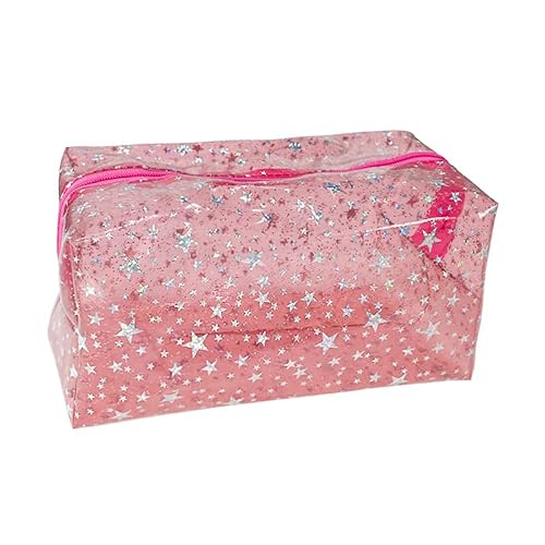 TotePrint 1PCS Star Printing Clear Cosmetics Makeup Bag Waterproof Travel Toiletry Storage Bag Vinyl Plastic PVC Zippered Organizer for Girls Friends Women (Pale pink)