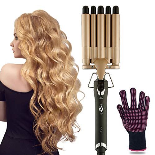 5 Barrel Curling Iron Wand Crimper Hair Iron Ceramic Curling Iron Hair Curlers Beach Wave Iron with 2 Temperature Control Hair Waver Iron Styling Tools for All Hair Heats Up Quickly