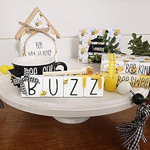 Bee tiered tray decor buzz mini wood blocks with faux honey spring summer farmhouse kitchen display bee lovers gift  urban country home decor