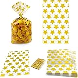 Ovanda 100 Stück Plätzchentüten, 10x8 cm Kekstüten Weihnachten Bodenbeutel Cellophantüten Sterne Weihnachtstüten zum Befüllen mit, für Plätzchen Kekse Geschenke, Weihnachten, Hochzeiten, Geburtstage