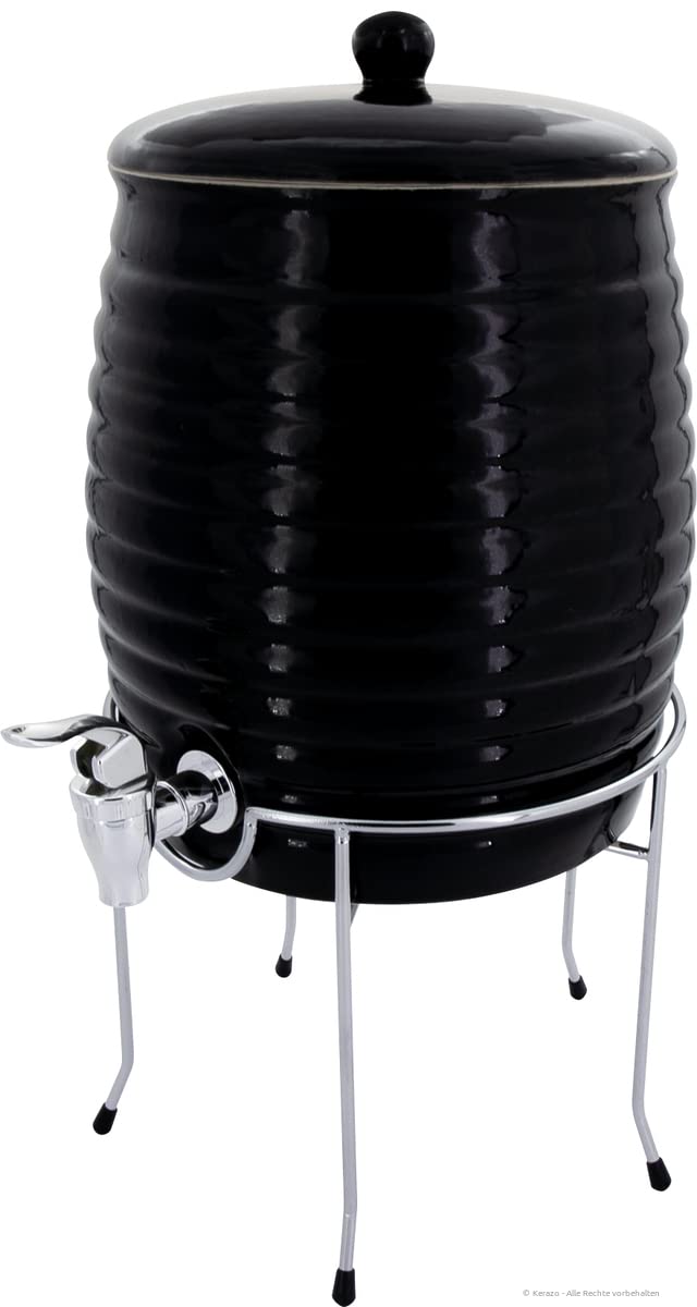 Distributeur de boissons en céramique - Pour la fermentation de kombucha, vinaigre et huile - Avec robinet et support - 6 l - Noir