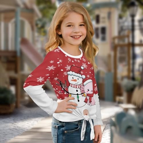Uourmeti Girls' Long Sleeve Tie Knot Front Tee Shirts Loose Fit Crewneck T-Shirts3