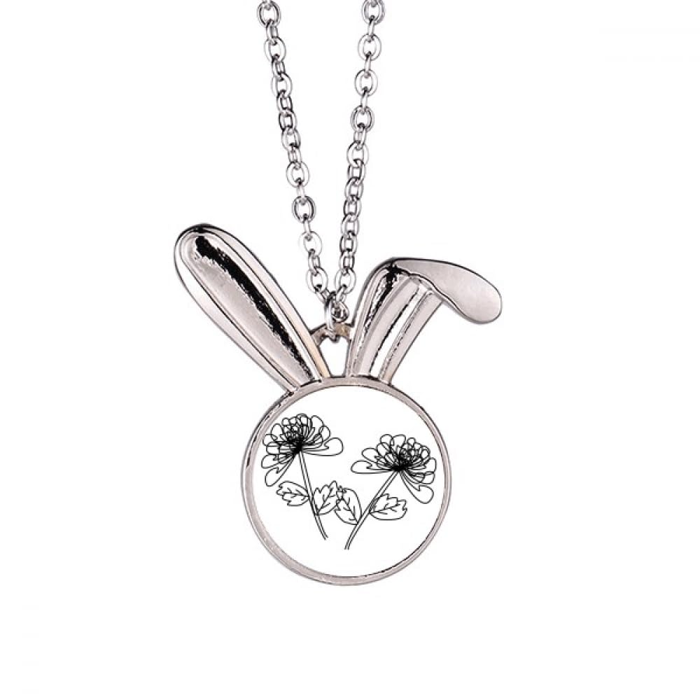 Collier avec pendentif chrysanthème dessiné main en argent discret