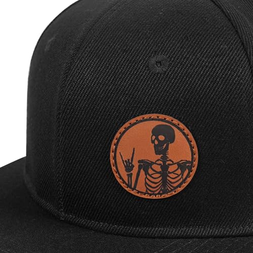 Image of Flat Brim Hats for Men - Gothic Style Skull Hat Leather Pattern - Hip-Hop Snapback Hat Skeleton Hats for Men