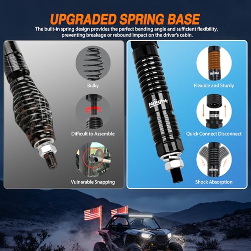 Image of Nilight LED Whip Light 2PC 3FT Spiral RGB Antenna Whips with Spring Base, App /Remote Control DIY Chasing Patterns Brake & Reverse Turn Signal Lights for Side by Side ATV UTV RZR Can-Am Buggy Jeep