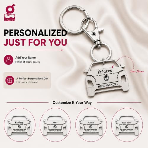 Image of Personalized Stainless Steel Key Chain /Key Ring | Durable, Compatible with All Models | Customized Car Number Plate | Ideal Gift for Him (Silver)