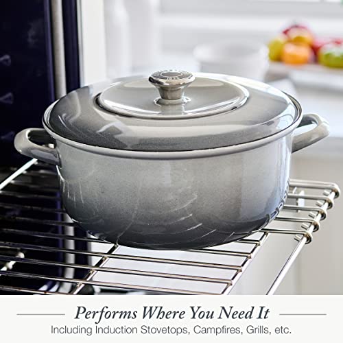 Merten & Storck German Enameled Iron, Round 5.3Qt Dutch Oven Pot With Lid, Cloud Gray #TOP5