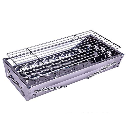 YzDnF Grill BBQ Stainless Steel Portable Charcoal Grill For Outdoors For Camping Fishing Outdoor Activities (Color : Silver, Size : 44.5x20x22cm)