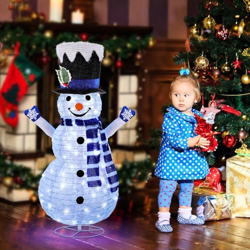 Ioruda 001 42-Inch Lighted Snowman Outdoor Christmas Decoration – Collapsible Snowman With Blue Scarf, Pre-Lit For Indoor/Outdoor Holiday Decor thumb #4