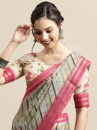 Image of AKHILAM Women's Linen Leheriya Printed Saree with Unstitched Blouse Piece (Multicolored SUSHM8 Parent)