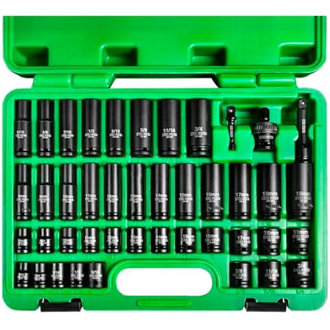 Steel Vision Tools 43-Piece 3/8-Inch Drive SAE & Metric Impact Socket Set (Sizes 5/16"-3/4", 8-19mm) – Deep & Standard Sockets, Chrome-Moly Steel, Laser-Etched Markings, Durable & Versatile Cover