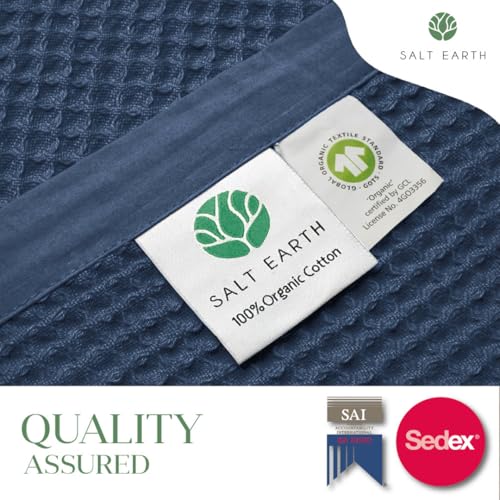Image of GOTS Certified 55 inchX60 inch Throw 100% Organic Cotton Waffle Blanket-Navy Blue | Premium Waffle Blankets & Throws for Bed, Throw Blanket for Couch, Modern & Cozy Blanket, All Season, Comfy and Soft Blankets