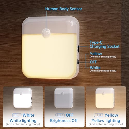 Image of Night Light for Kids,LED Rechargeable,Cabinet Lights Closet Lights,Indoor Motion Sensor Night Lights,Magnetic Hallway Light for Baby Bedroom Kitchen Stairs 6 Pack (Warm and White Light)