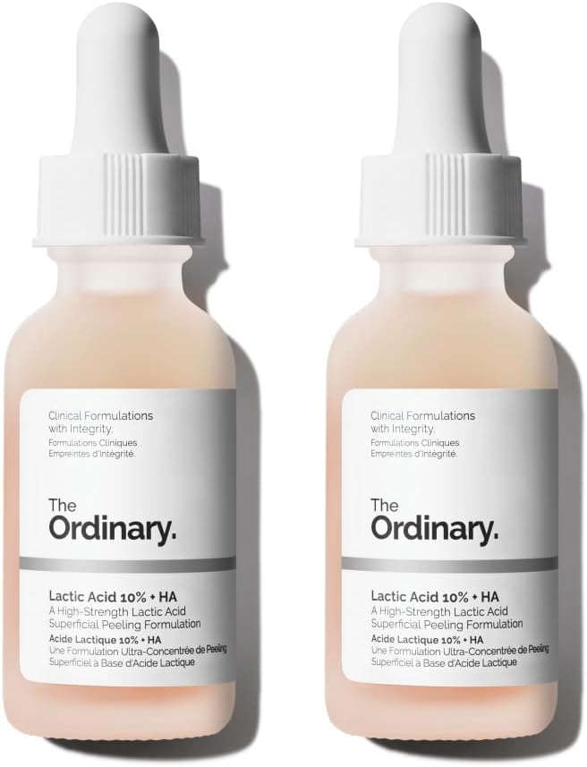 The Ordinary Lactic Acid 10% + Hyaluronic Acid 2%, High-Strength Exfoliating Serum for Smoother, Brighter Skin, 1 Fl Oz (Pack of 2)