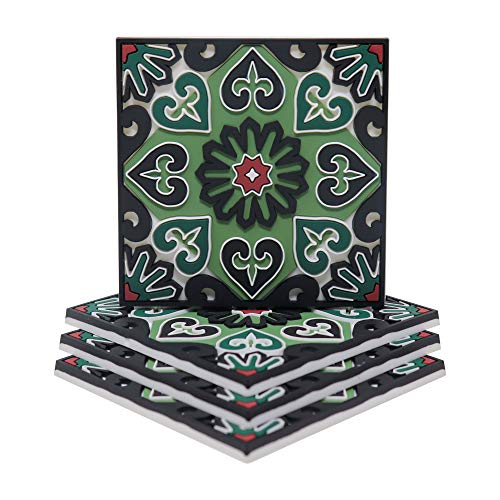 MOSAICANA Coasters for Drinks - Set of 4 Coasters Silicone Protect Against Water Marks or Damage - Fit All Cups 35 Inch Size Fits Colored Coasters Flowers