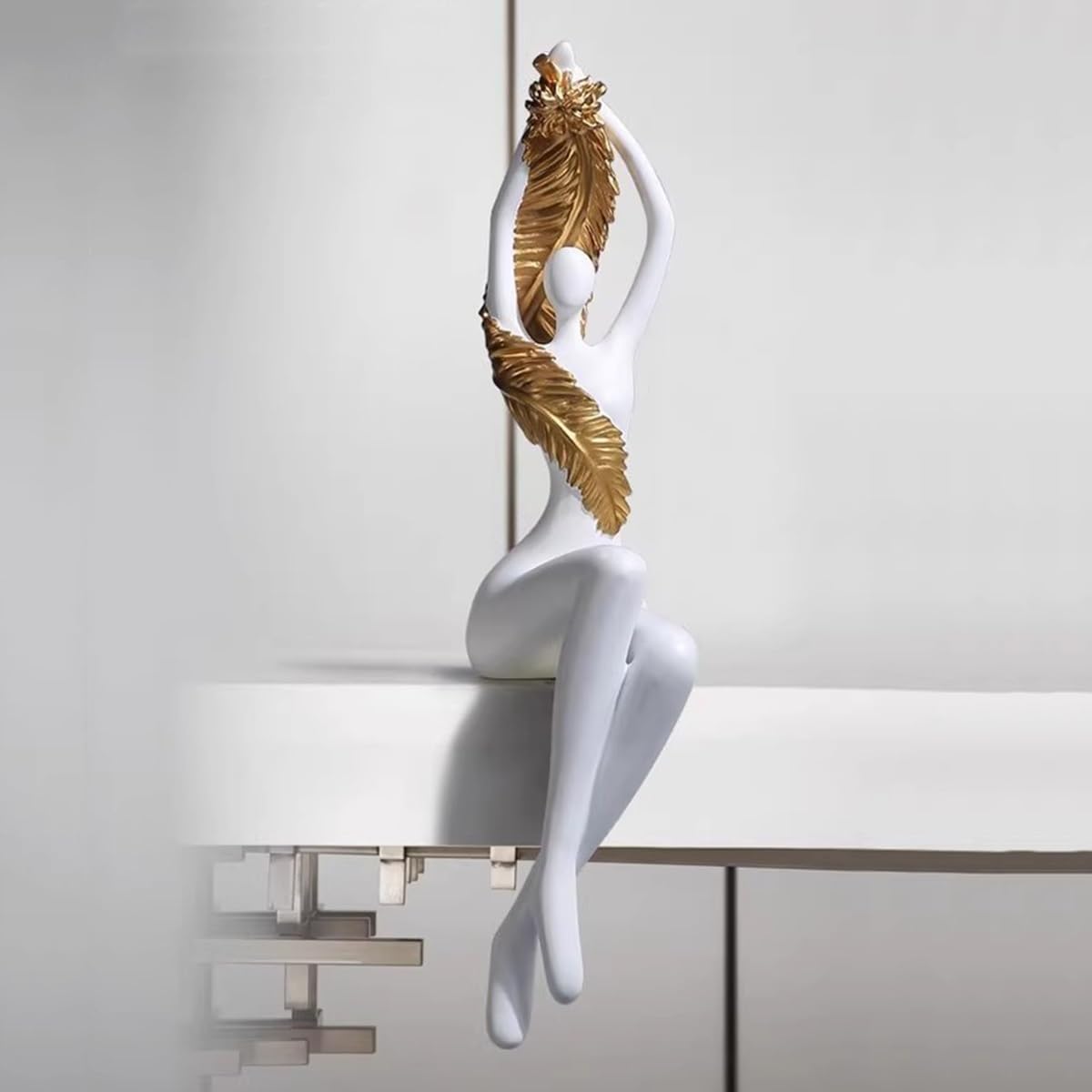 GHKryD statue, Yoga Dancer Statue Home Decoration Resin Abstract Figurine Modern Handicrafts(White)