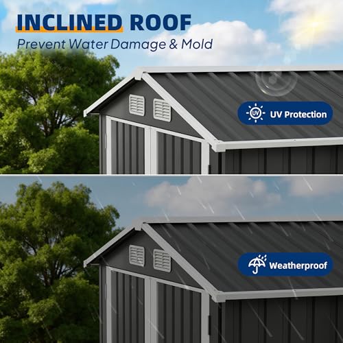 Image of UDPATIO 6x4 FT Metal Storage Shed,Outdoor Shed,Garden Shed for Patio,Grey | All-Weather,Sloping Roof,Lockable Door,Air Vent,Upgraded Full-Frame Structure,Patio,Lawn,Garden,Backyard,Bicycle,Tool,Bicycle