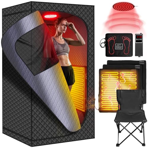 MIXC Upgraded Infrared Sauna Box for Relaxation,Detoxification,Dry steam Sauna Box for Home,Folding Chair,Multiple Layered Full Body Sauna Tent for Spa,Indoor,Outdoor,Gym