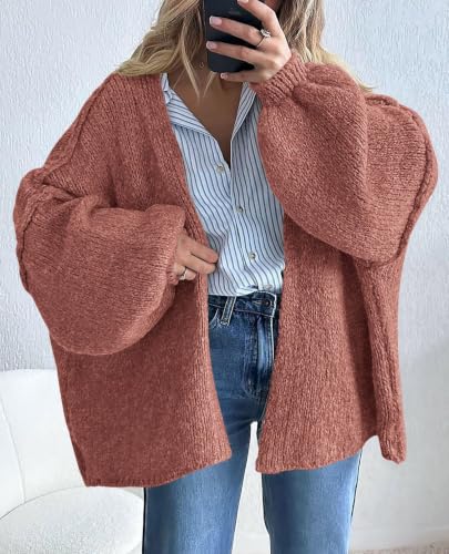 Image of PRETTYGARDEN Womens Oversized Cardigan Sweaters 2026 Fall Long Lantern Sleeve Knit Open Front Lightweight Sweater