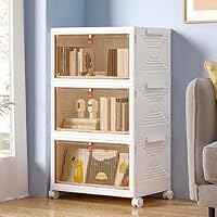 VECELO 3 Tier Storage Bins with Lid, Stackable Storage Boxes with Magnetic Doors & Wheels, Foldable Storage Containers, 23 QT Closet Organizers and Storage for Living Room, Office, Dorm