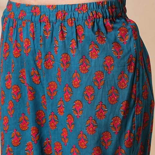 Image of Globus Women Ivory Floral Print A-Line Kurta Set With Trouser-3638388001
