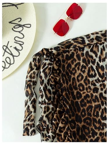 SweatyRocks Women's Leopard Print Split Swimsuit Coverups Skirts Ruffle Tie Side Sarong Wraps4