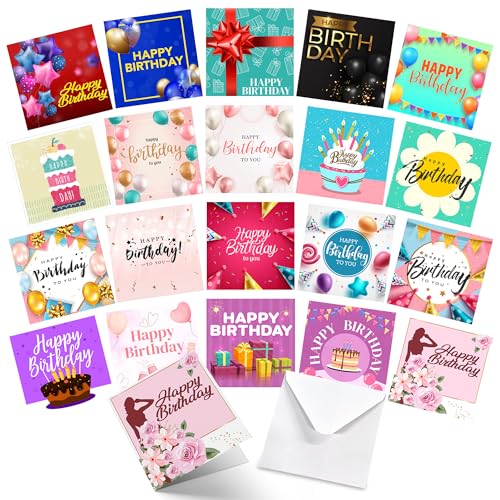 SOL 20pk Birthday Cards for Women with Envelopes - Multipack 15x15cm