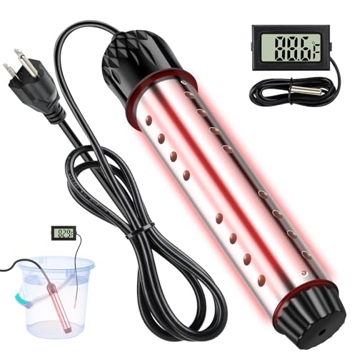 1500W Immersion Water Heater with Digital Thermometer, Portable Bucket Heater with Auto Shut-Off & 304 Stainless Steel Guard, Rapid Heating for Inflatable Pool, Bathtub & Home Use (1)